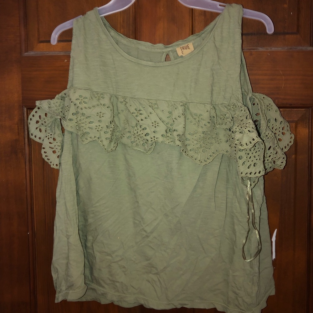 Green cold shoulder top with Lace.